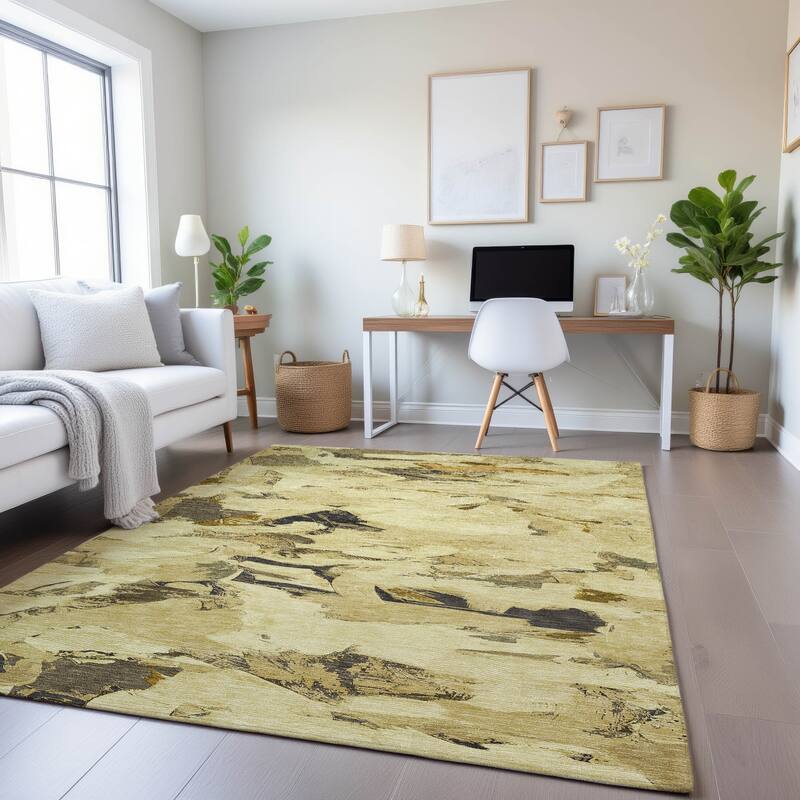 Premium Washable Super Soft Contemporary Brushstrokes Mayfield Rug - Gold - 2'6" x 3'10"