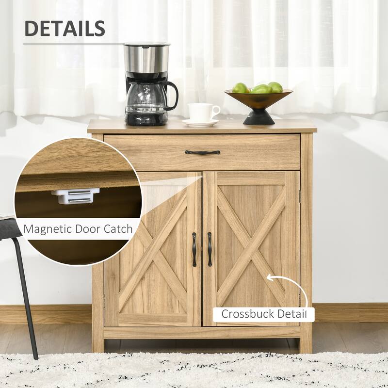 Farmhouse Sideboard Buffet Cabinet, Barn Door Coffee Bar Cabinet with Drawer and Adjustable Shelf, Kitchen Cabinet