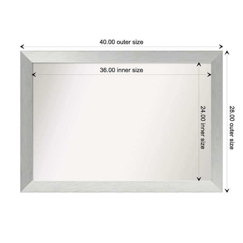 Brushed Sterling Silver Framed Non-Beveled Custom Wall Mirror, Bathroom Vanity Mirror - Outer Size: 40 x 28