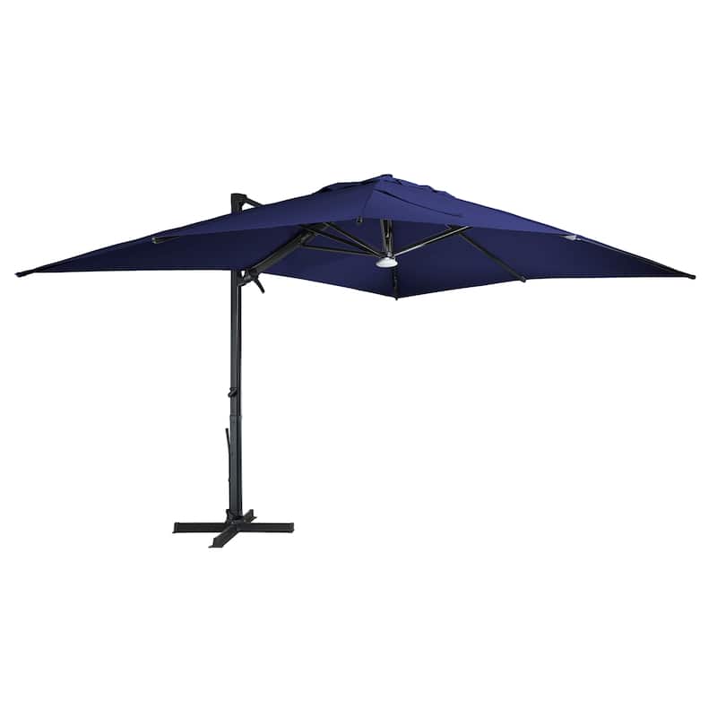 10 x 13ft Patio Cantilever Market Umbrella with Bluetooth Lights - Navy Blue
