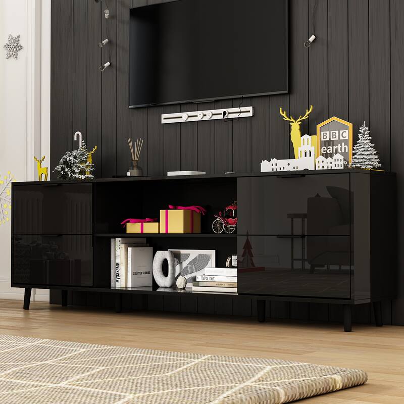 High-Gloss Electric Fireplace TV Stand LED Color ModesRemote Control