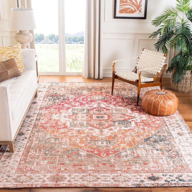 SAFAVIEH Handmade Saffron Ashlynn Traditional Oriental Distressed Cotton Rug - 8' x 10' - Beige/Red