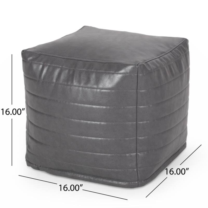 Candy Contemporary Faux Leather Suqare Pouf, Gray