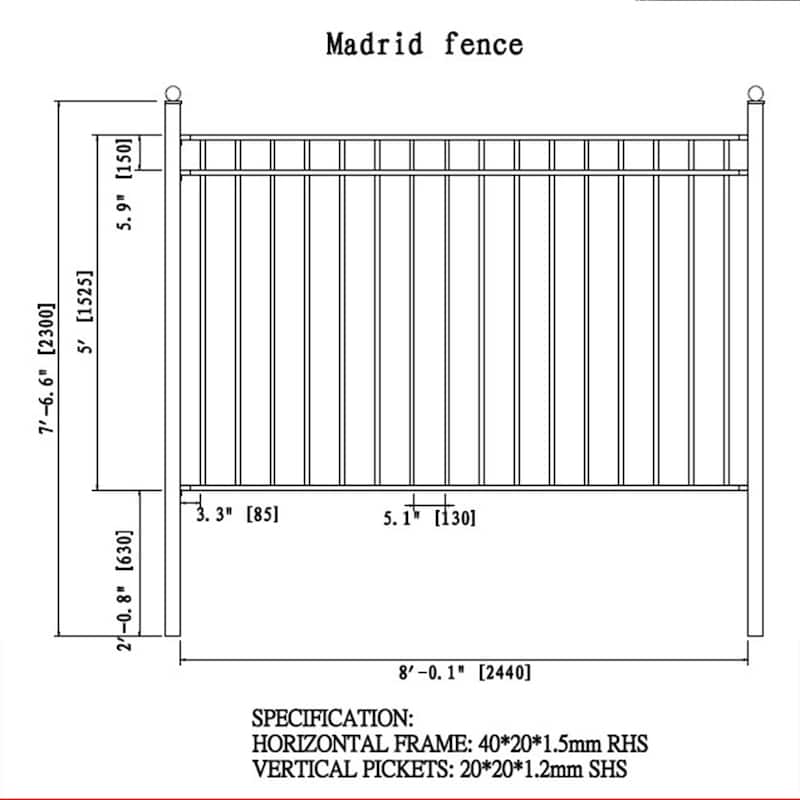 ALEKO Madrid Style Steel Yard Garden Fence 8 x 5 ft Black Set of 2 Panels