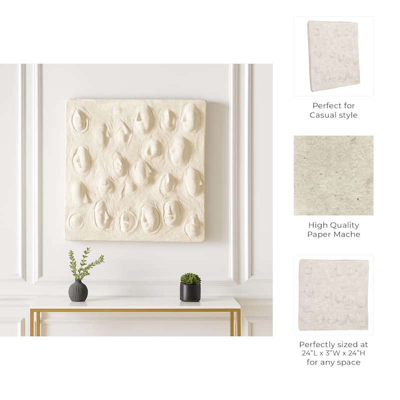 Canvas Wall Art Textured 3D Relief Face Design - 24" White