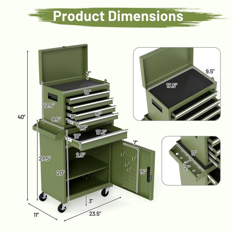 Costway 5-Drawer Rolling Tool Chest Cabinet Metal Tool Storage Box - See Details