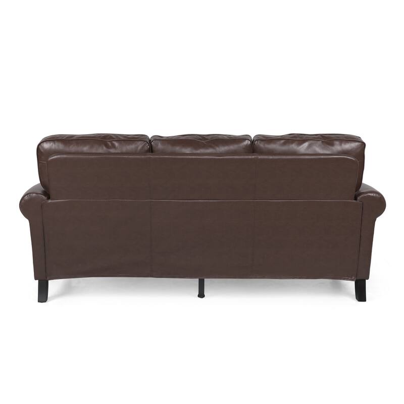 Dark Brown Modern 80" Faux Leather 3-seater Sofa with Birch Wood Legs and Nailheads for Living Room