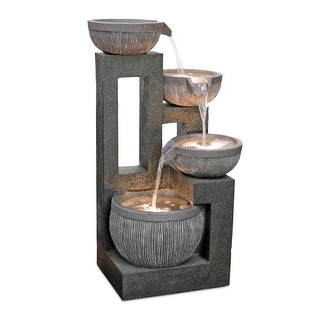 32.5" Gray and Brown Cascading Outdoor Bowl Fountain