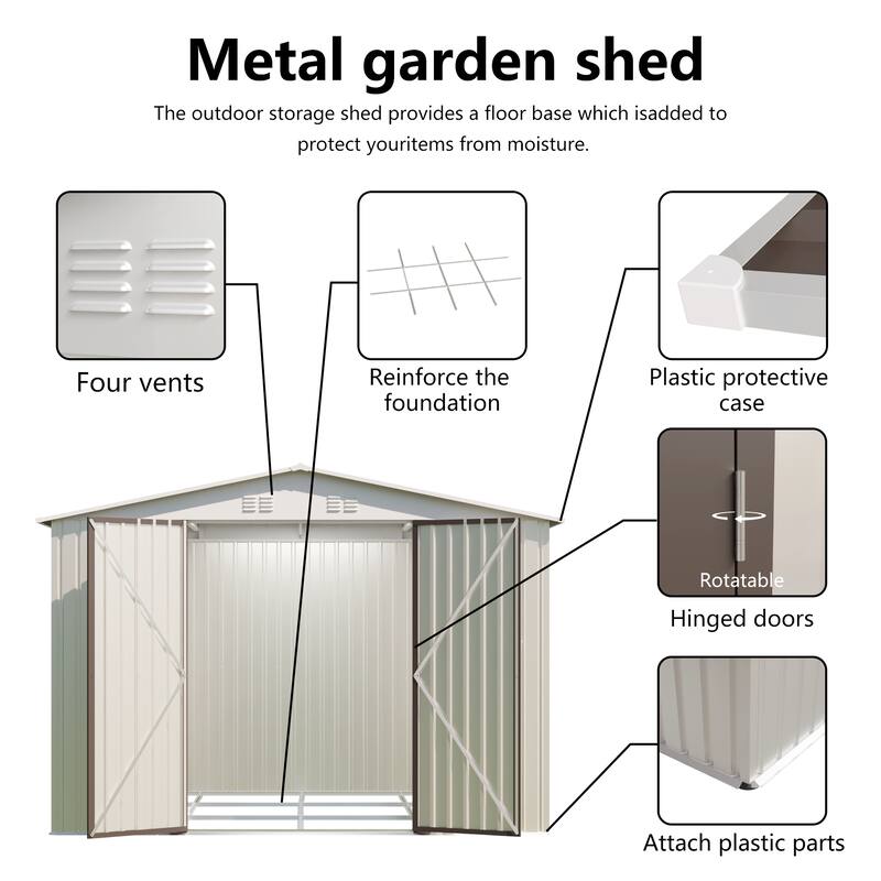 10x8 Feet White Color Outdoor Garden Shed