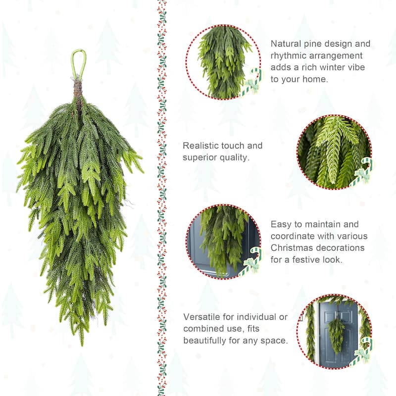Glitzhome Christmas Greenery Pine PE Dripping Garland & Wreath & Teardrop Set