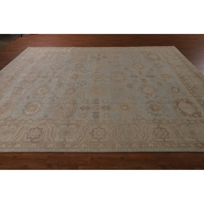Vegetable Dye Oushak Turkish Rug Hand-Knotted Blue Wool Carpet - 8'11"x 11'8"