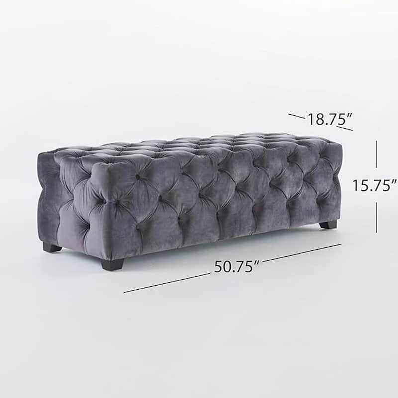 Luxurious Velvet Upholstered Ottoman Bench with Button-Tufted Diamond Stitching for Modern Glam Decor and Versatile Use