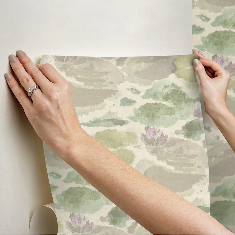 NuWallpaper Water Lily Lavender and Green Peel and Stick Wallpaper