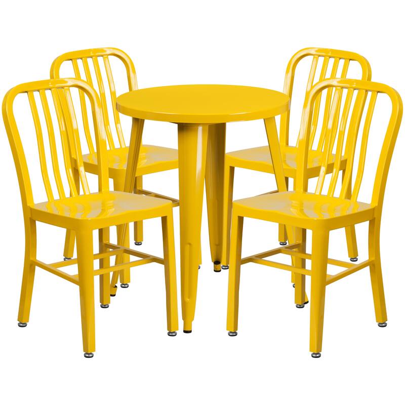 24'' Round Metal Indoor-Outdoor Table Set with 4 Vertical Slat Back Chairs
