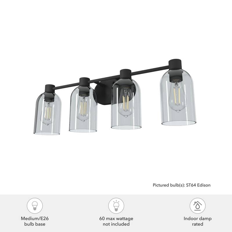 Hunter Lochemeade 4-Light Vanity Wall Light, Damp-Rated - Bathroom, Laundry - Modern Farmhouse, Contemporary, Industrial