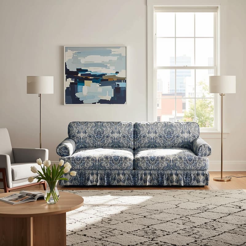 Homy Casa 3/4-Seater Chenille Cloud Sofa with Rolled Arms & Pleated Skirt, Extra Deep Seat, Multiple Colors