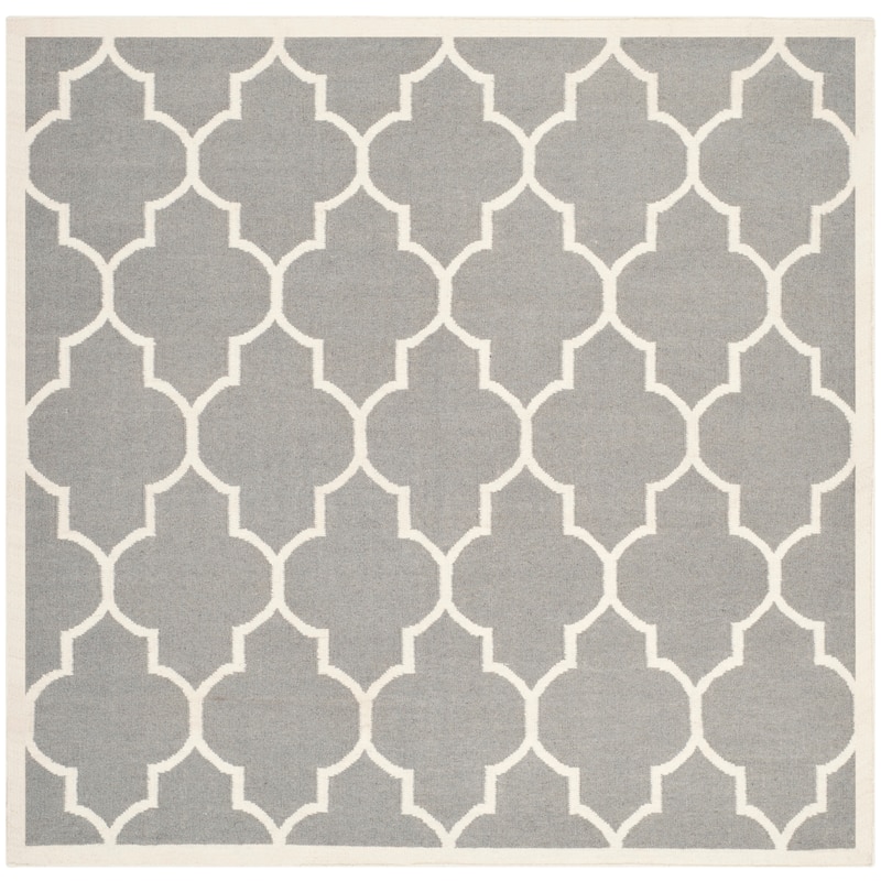 SAFAVIEH Handmade Flatweave Dhurries Anniina Modern Moroccan Wool Rug - 6' Square - Grey/Ivory