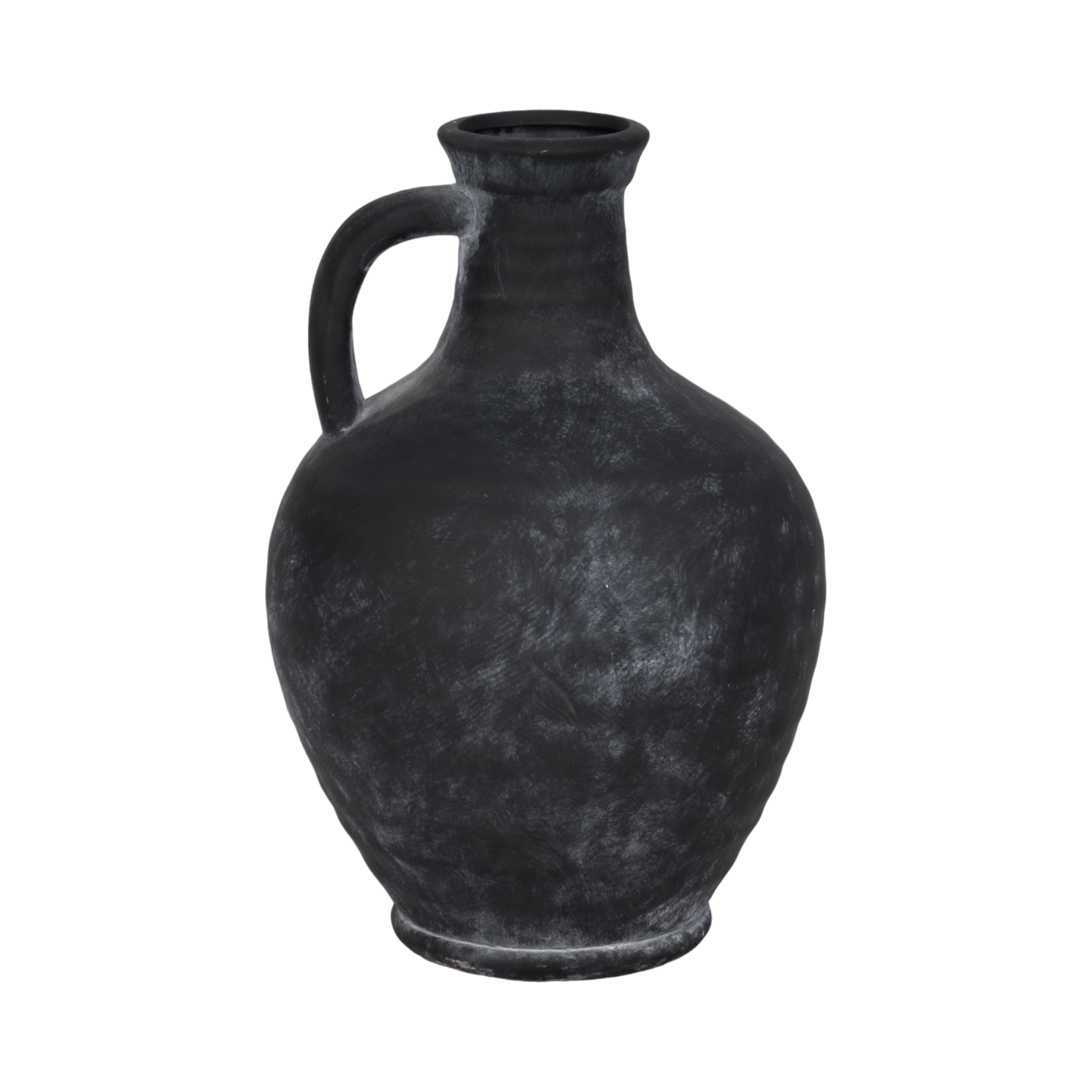 Decorative Vase - Black Weathered Terracotta Jug Handle,10in