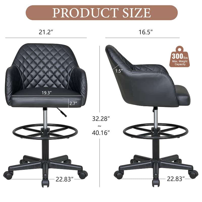 VECELO Contemporary PU Leather Drafting Chairs(Set of 2) Task Chair with Metal Frame and Back Home Ofiice Chairs