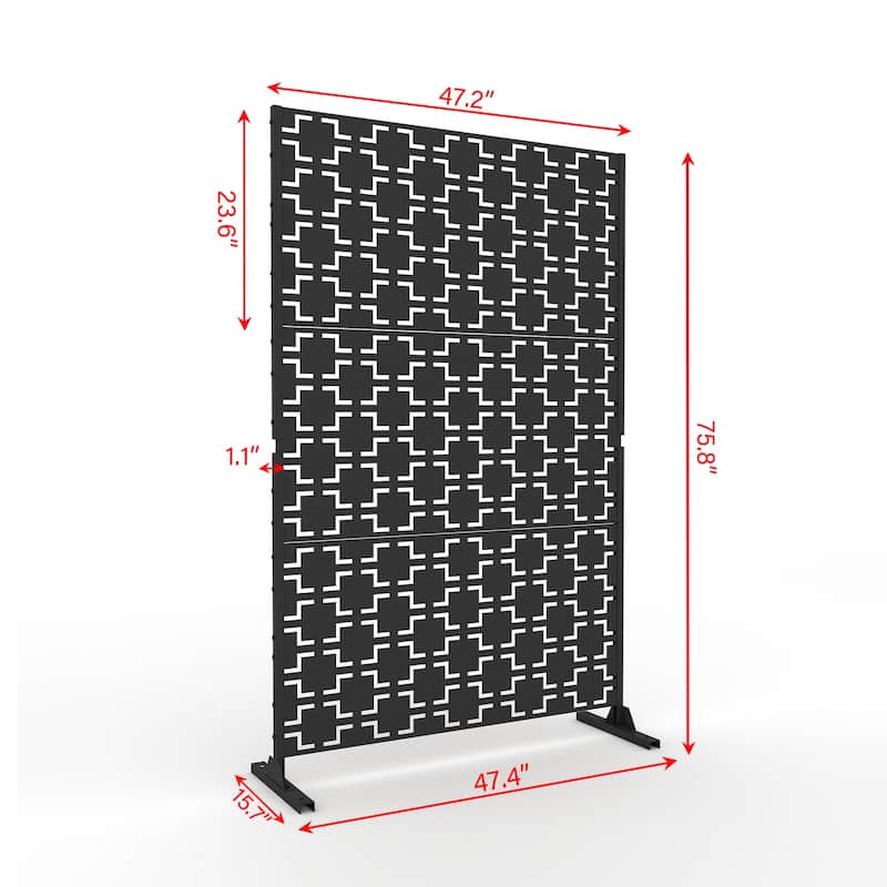 Free Standing Quadra Black Decorative Outdoor Privacy Screen, 47" L x 76" H