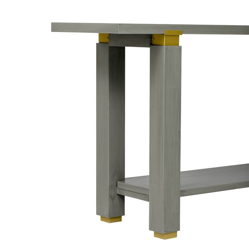 Modern Minimalist Console Table, Wooden Entryway Side Table with Metal Accents, Sofa Table with Built-in Storage Shelf