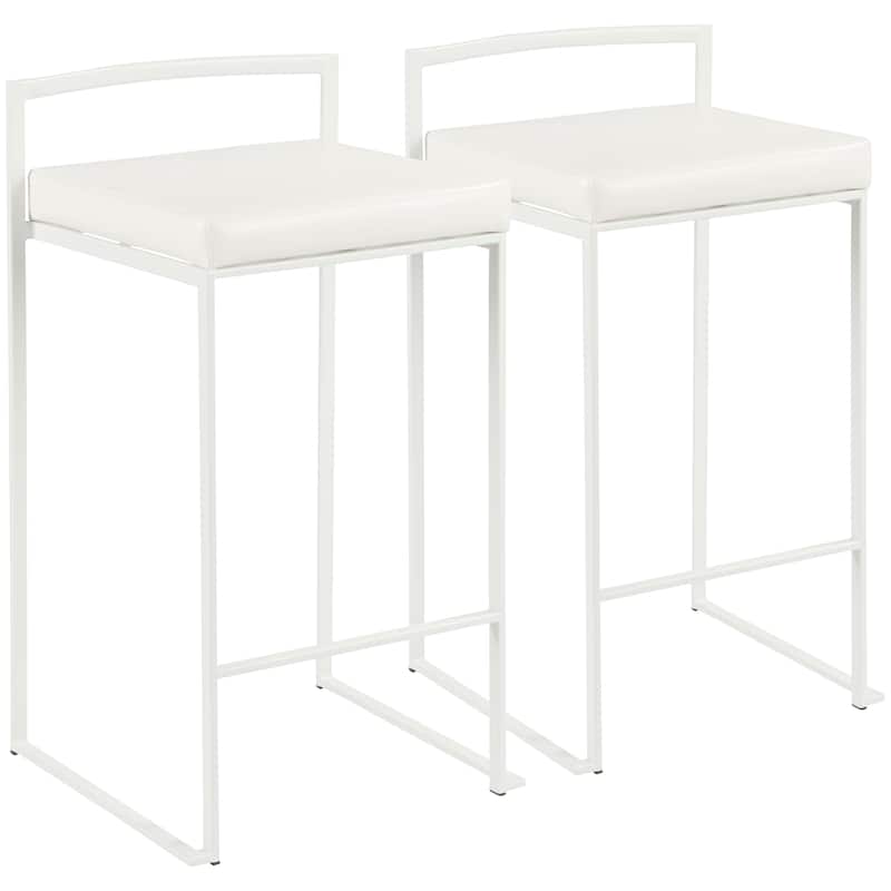 Lumisource Counter Stool in White with Grey Faux Leather - Set of 2 - 16"Lx17.5"Wx31"H - White Faux Leather