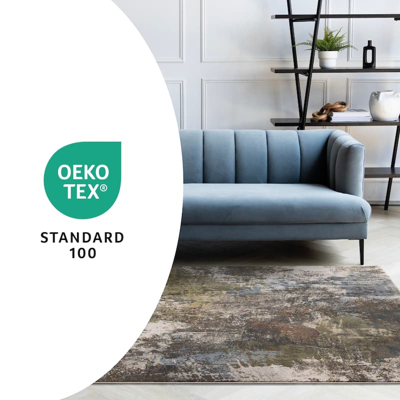 Grey Blue Green Pink Distressed Area Rug