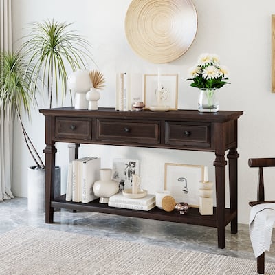 Classic Retro Style Console Table with Three Top Drawers and Open Style Bottom Shelf