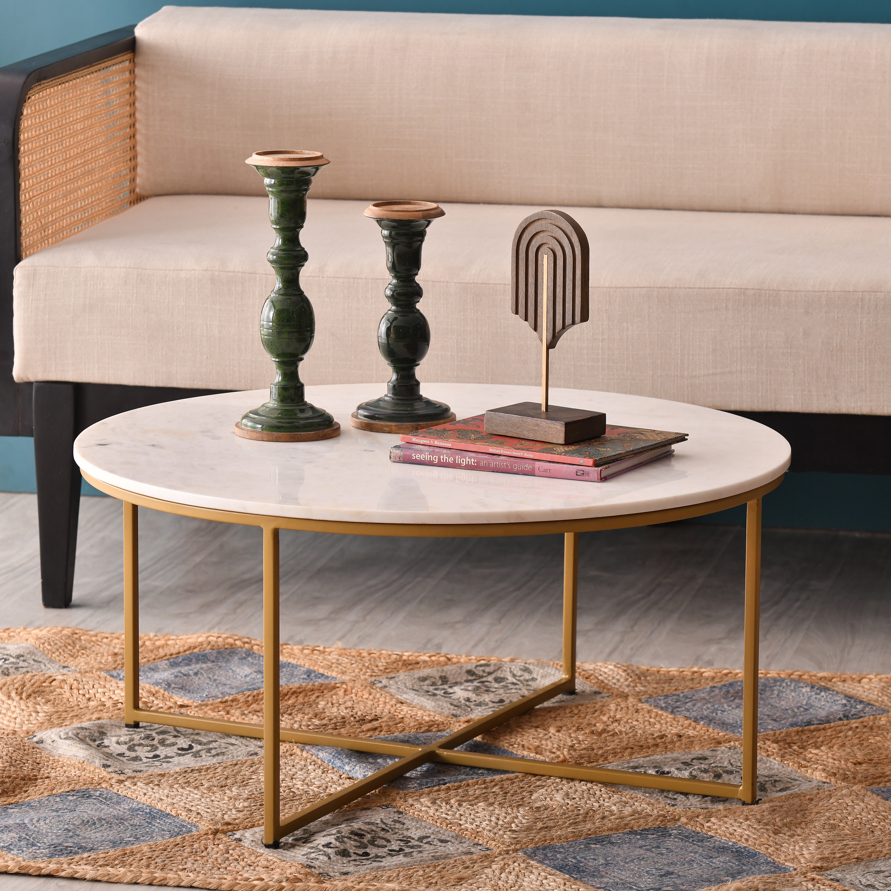 Marble round coffee top table set