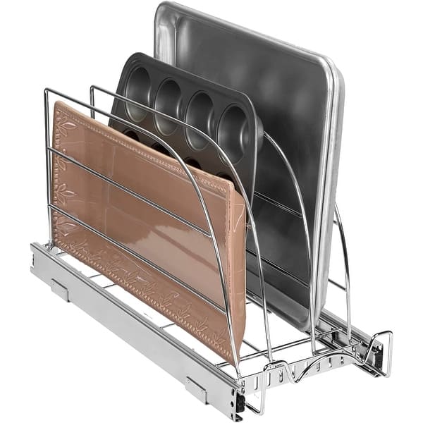 Hold N Storage Pull Out Bakeware Organizer 8.5” W x 21” L x 10.63” H Heavy Duty, Chrome