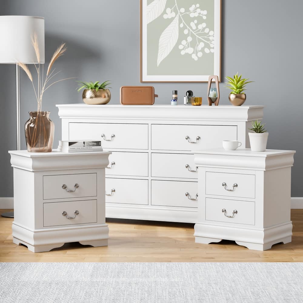 Furniture of America Devi Traditional 3-Piece Solid Wood Nightstand and Dresser Set