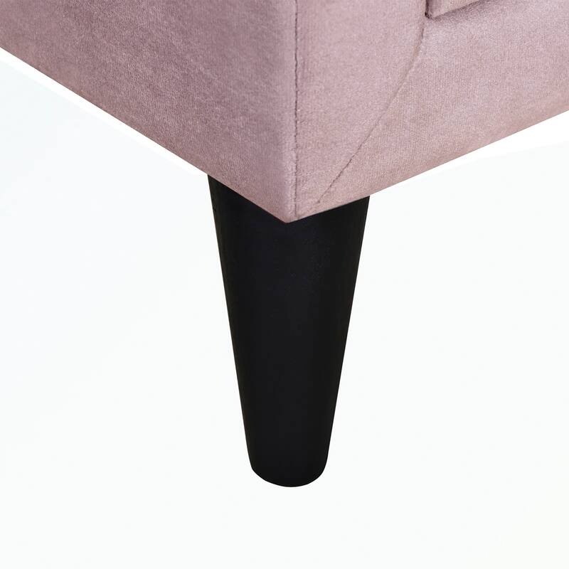 2 Drawers Velvet Upholstered Nightstand with Tapered Shape Legs