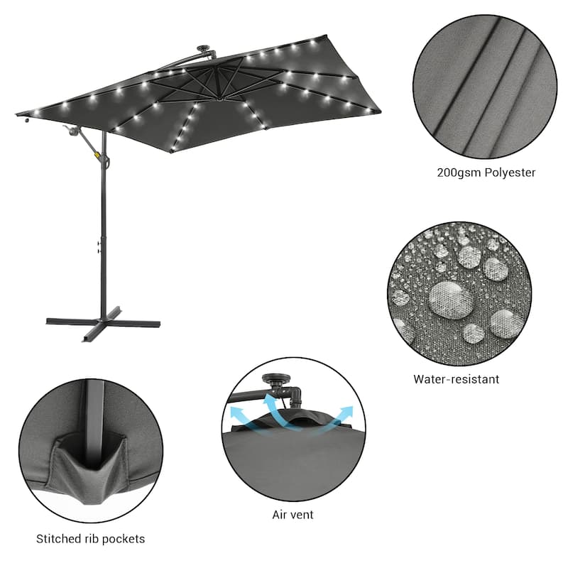 BONOSUKI Outdoor Umbrella,8.2x8.2ft Canopy Offset Umbrella With LED