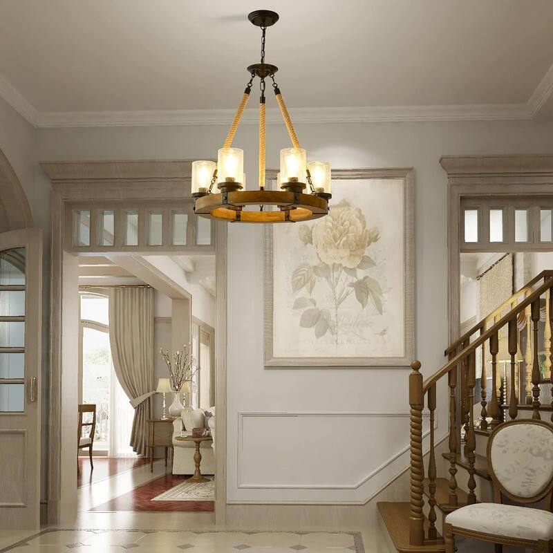 6 Lights Wagon Wheel Chandelier Rustic Wood Farmhouse Chandelier - 25