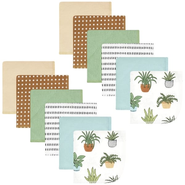 slide 1 of 1, Hudson Baby Flannel Cotton Washcloths, Plants 12 Pack, One Size - Plants 12 Pack - One Size One Size - Plants 12 Pack