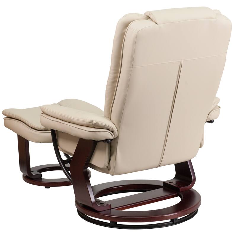 Contemporary LeatherSoft Recliner with Horizontal Stitching and Ottoman