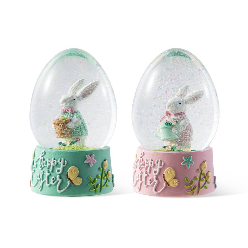 Glitzhome Easter Resin Bunny Couple Waterglobe Spring Gifts Table Decor