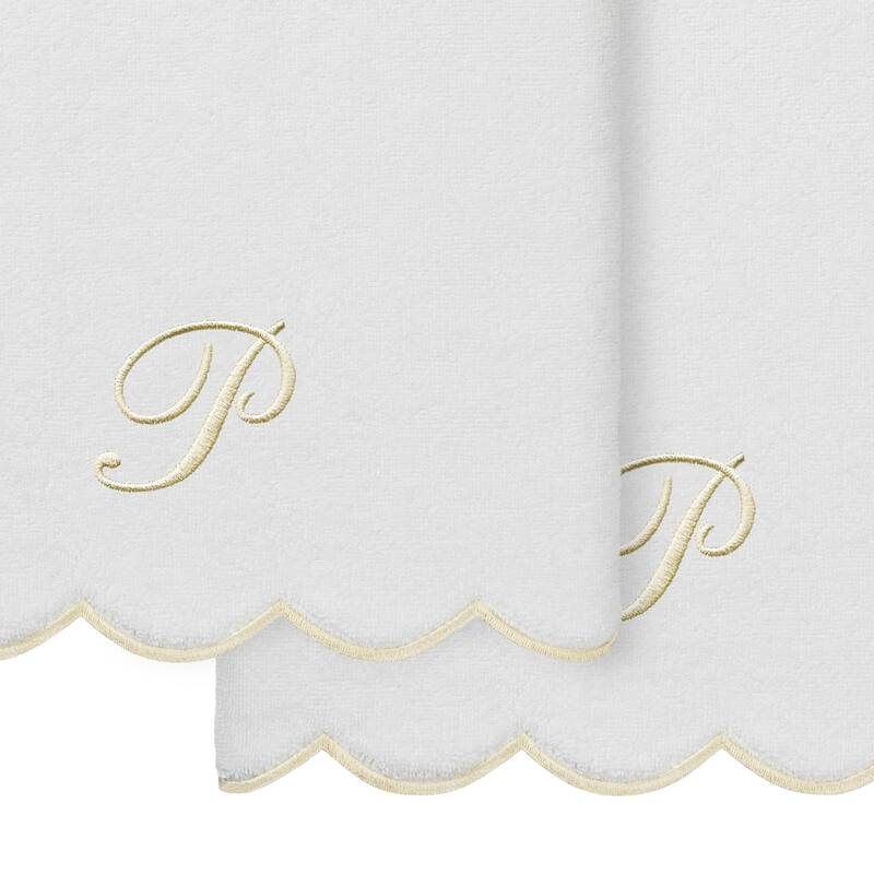Authentic Hotel and Spa 100% Turkish Cotton Beige ADORNIA Scallop Personalized 2 Piece Bath Towel Set - 2 Bath Towels