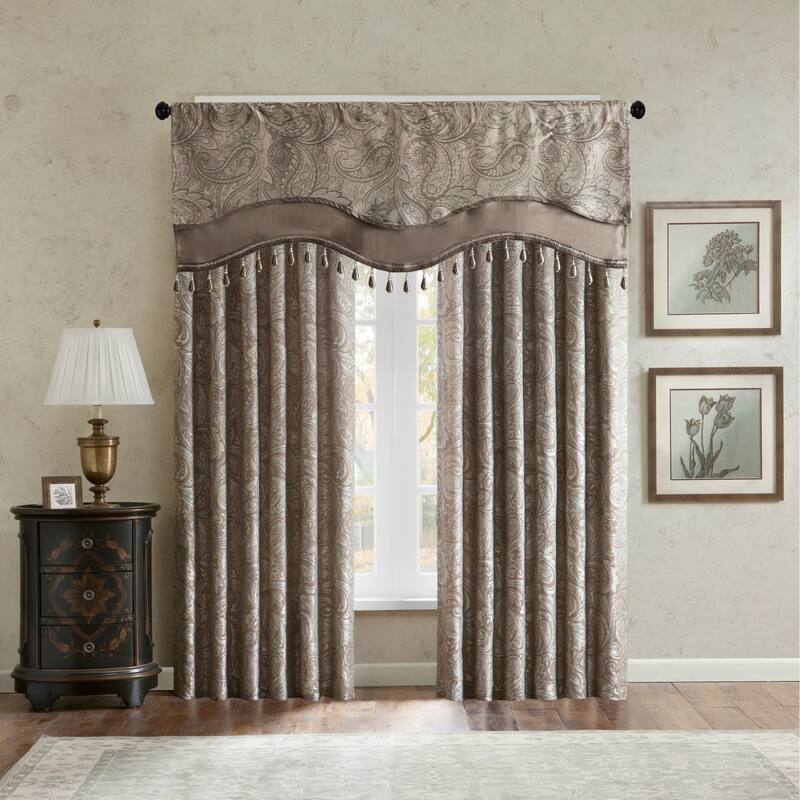 Madison Park Whitman Jacquard Window Rod Pocket Valance with Beads - 50 x 18"