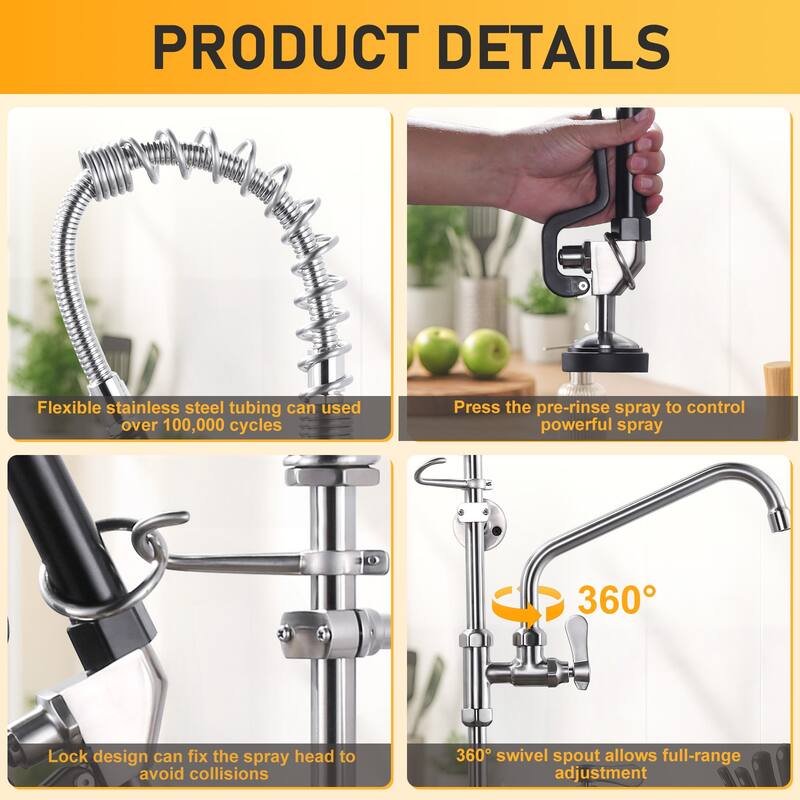 WOWOW Pull Down Sprayer Commeicial Faucet with Pre-Rinse Sprayer