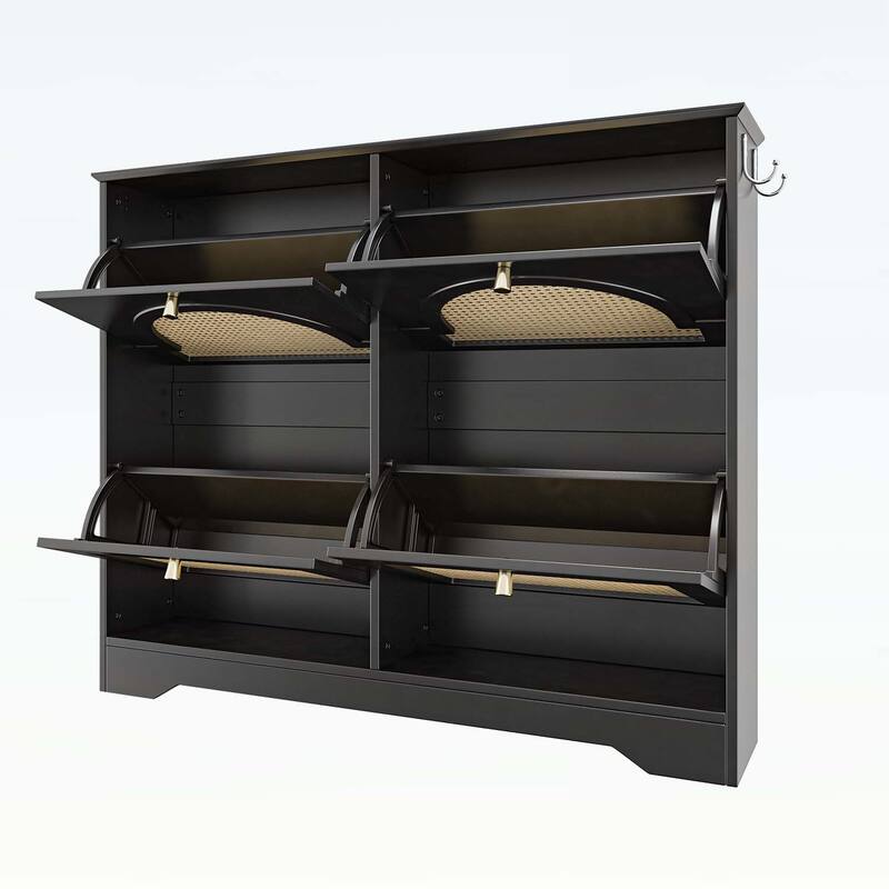Exquisite and Elegant Tipping Bucket Shoe Cabinet with 4 Flip Drawers,Doors and 2 Hooks