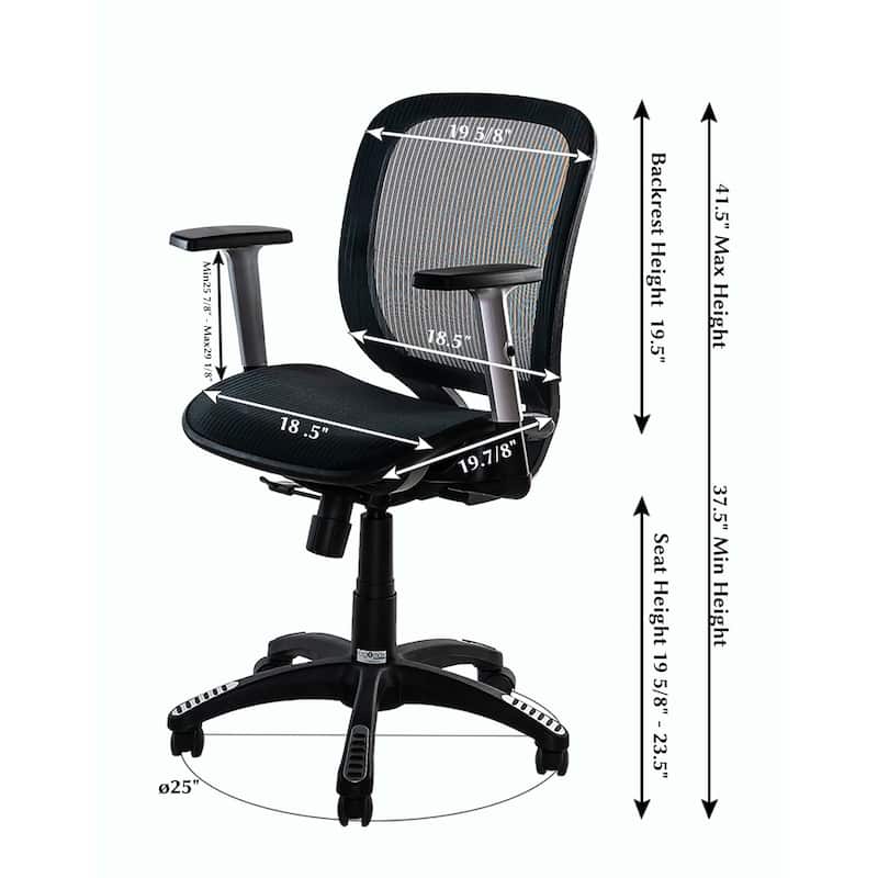 ErgoMax Fully Meshed Ergonomic Height Adjustable Black Office Chair w/Armrests, 42 Inch Max Height