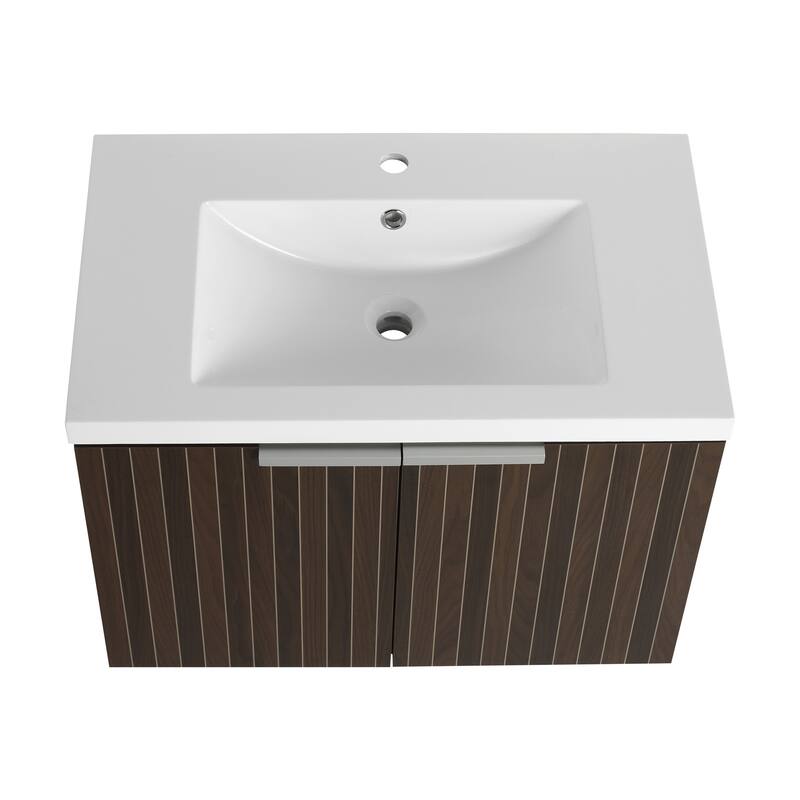 48in Bathroom Vanity with Resin Sink, Soft Close Hinges, 3 Doors, Eco-Friendly Design, Wall-Mounted Floating Cabinet