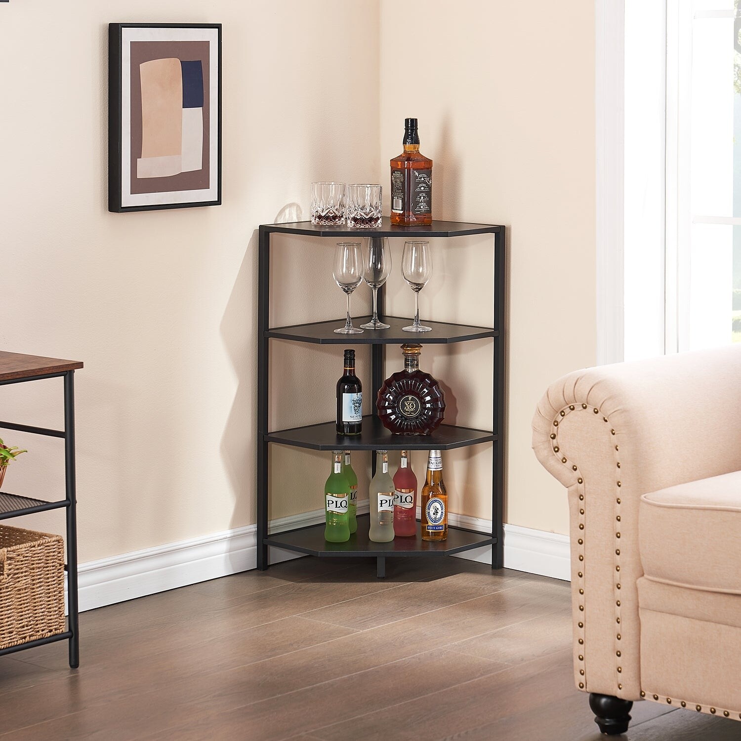 Javlergo Set of 2 Corner Shelf Freestanding 4-Tier Wood Storage