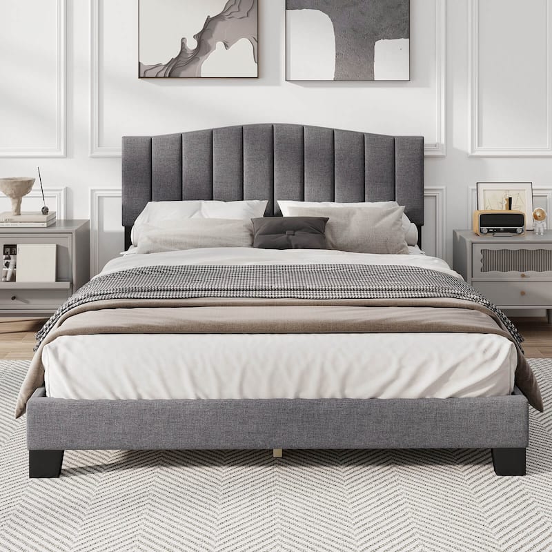 Costway Modern Upholstered Bed Frame Queen Size Platform Bed with