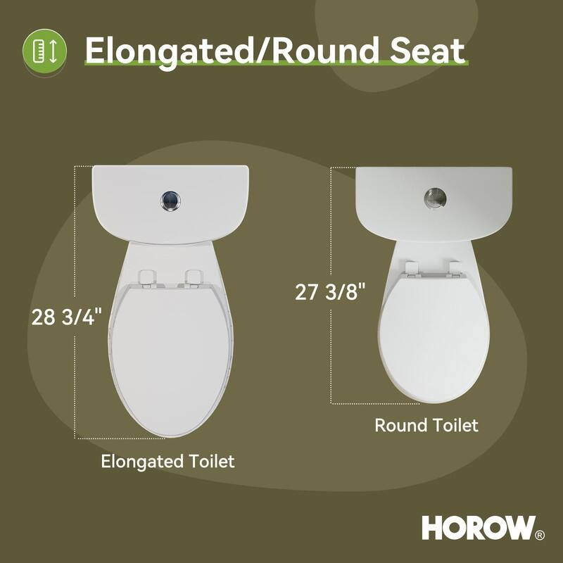 HOROW 17 Inch ADA Chair Height 2 Piece High Efficiency Dual Flush Round Toilet White 1.28 GPF Strong Flush Soft Close Seat
