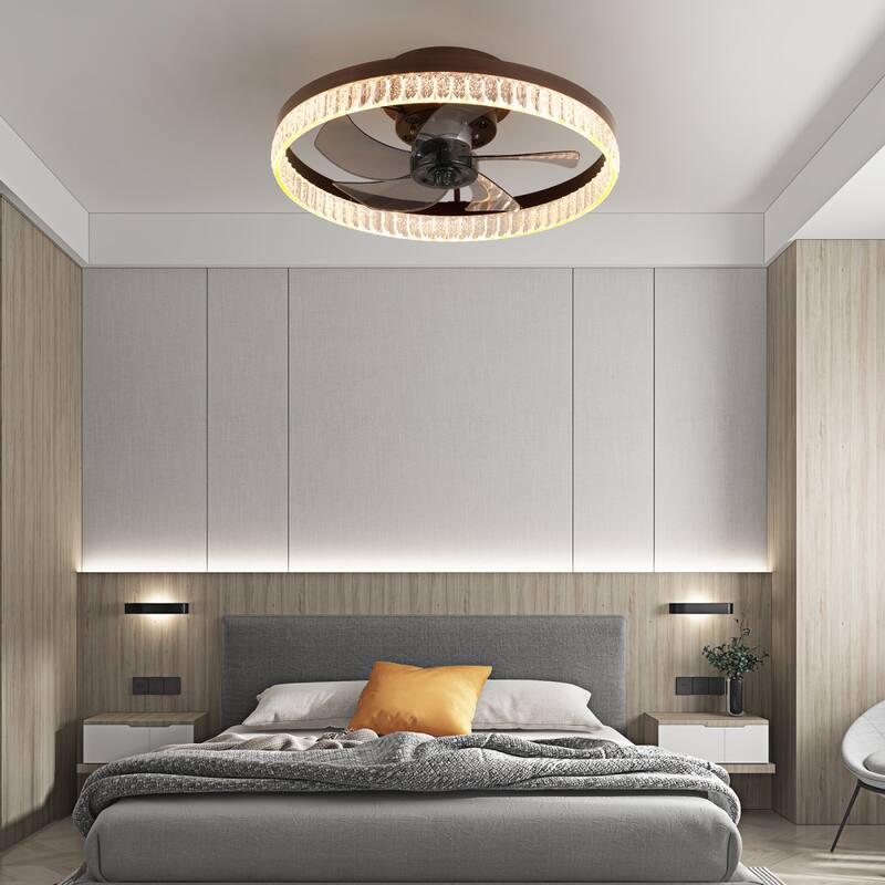 20" Dimmable LED Ceiling Fan 6 Speeds with Light and Remote Control - 19.7 - brown - Remote