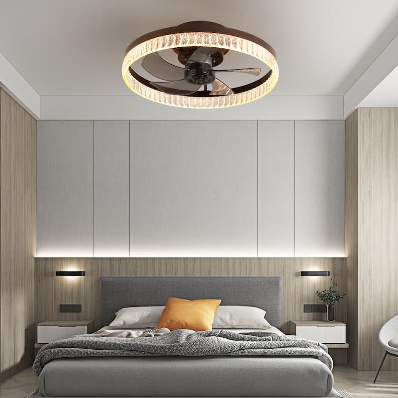 Dimmable 20in Ceiling Fan with Light and Remote Control 6 Speeds - Hardwired - brown