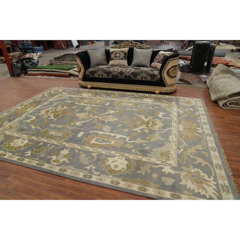 All-Over Gray Floral Oushak Indian Area Rug 9x12 - 12' 1'' X 8' 8''
