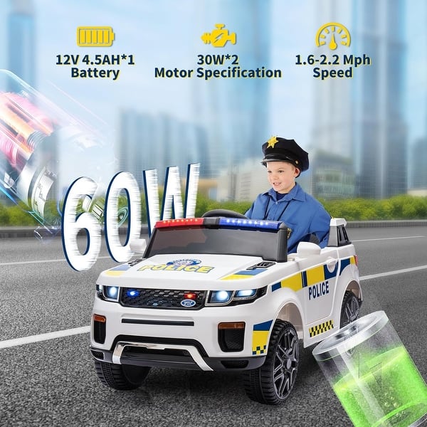 slide 2 of 10, 12V Kids Ride On Police Car SUV Toddlers Electric Cars Battery Operated Ride On Toy White